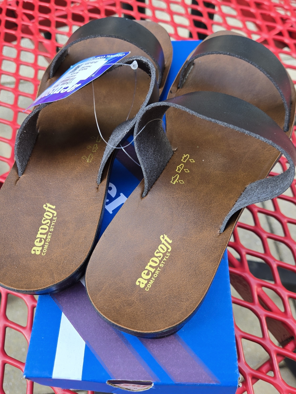 New Women's Aerosoft Dark Green Kids Leather Slide Sandals